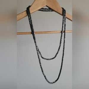 Ropey Metallic Stacked Bead Long Necklace